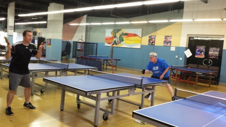 Steve awaits to return the serve from Mark in game 5.