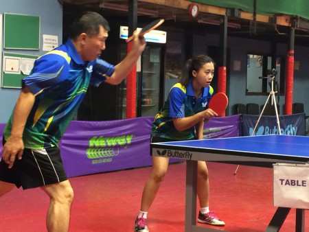 Winning action of Cristine and William in doubles